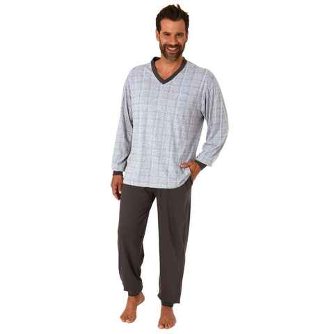 Normann Pyjama Herren Schlafanzug langarm mit Bündchen in Karo Optik - 212 409