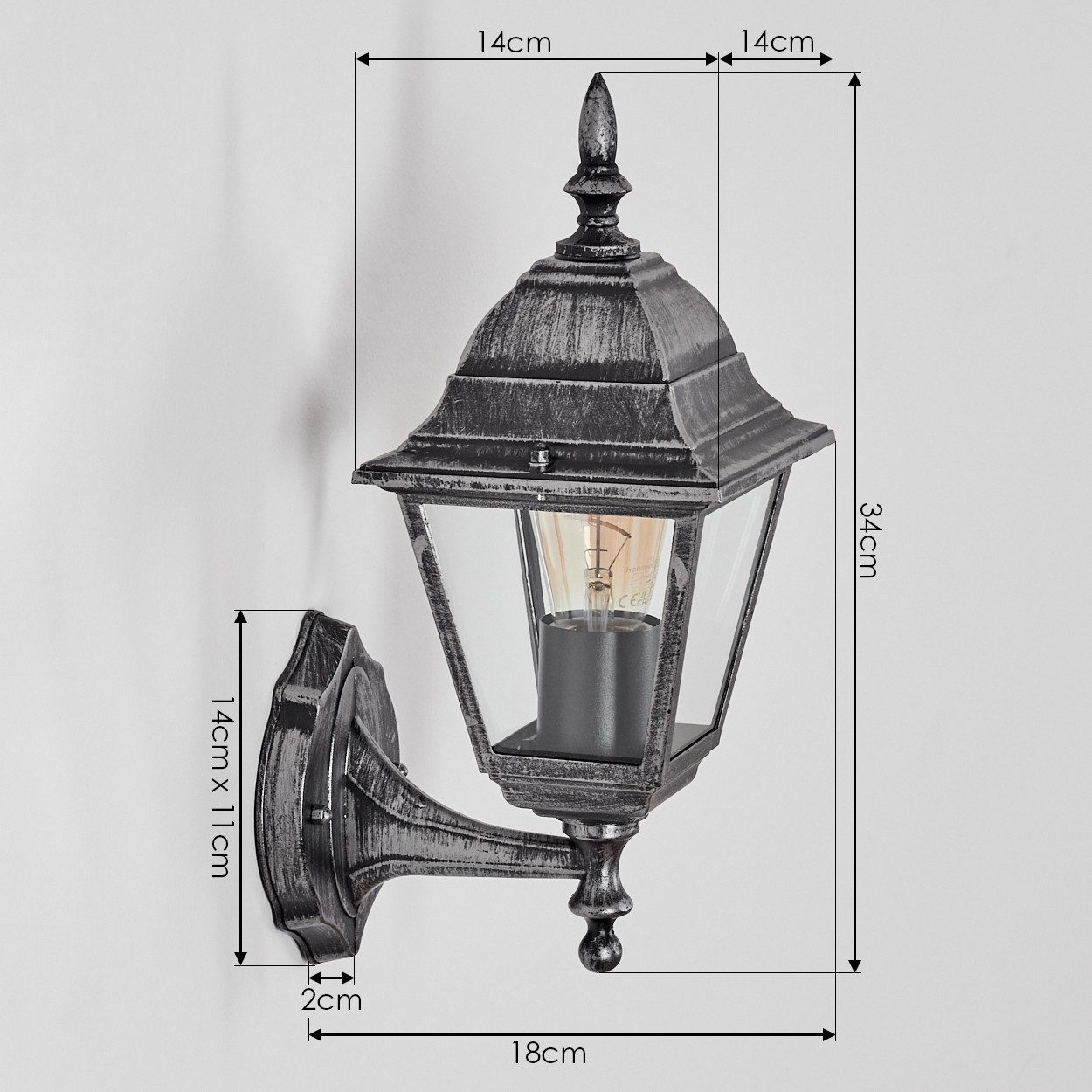 hofstein Außen-Wandleuchte Außenwandlampe aus Metall/Glas in Schwarz/Silberfarben/Klar, ohne Leuchtmittel, Wandleuchte im Vintage/Antik/Landhaus-Design, E27, IP – Bild 4 von 5