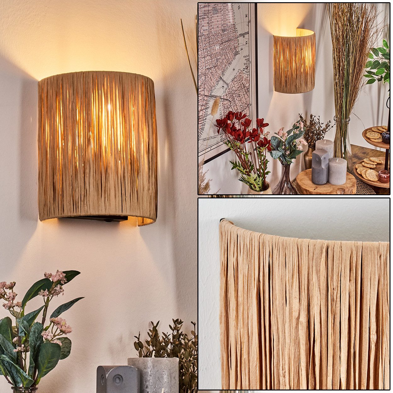 hofstein Wandleuchte Wandlampe aus Metall/Bast in günstig online kaufen