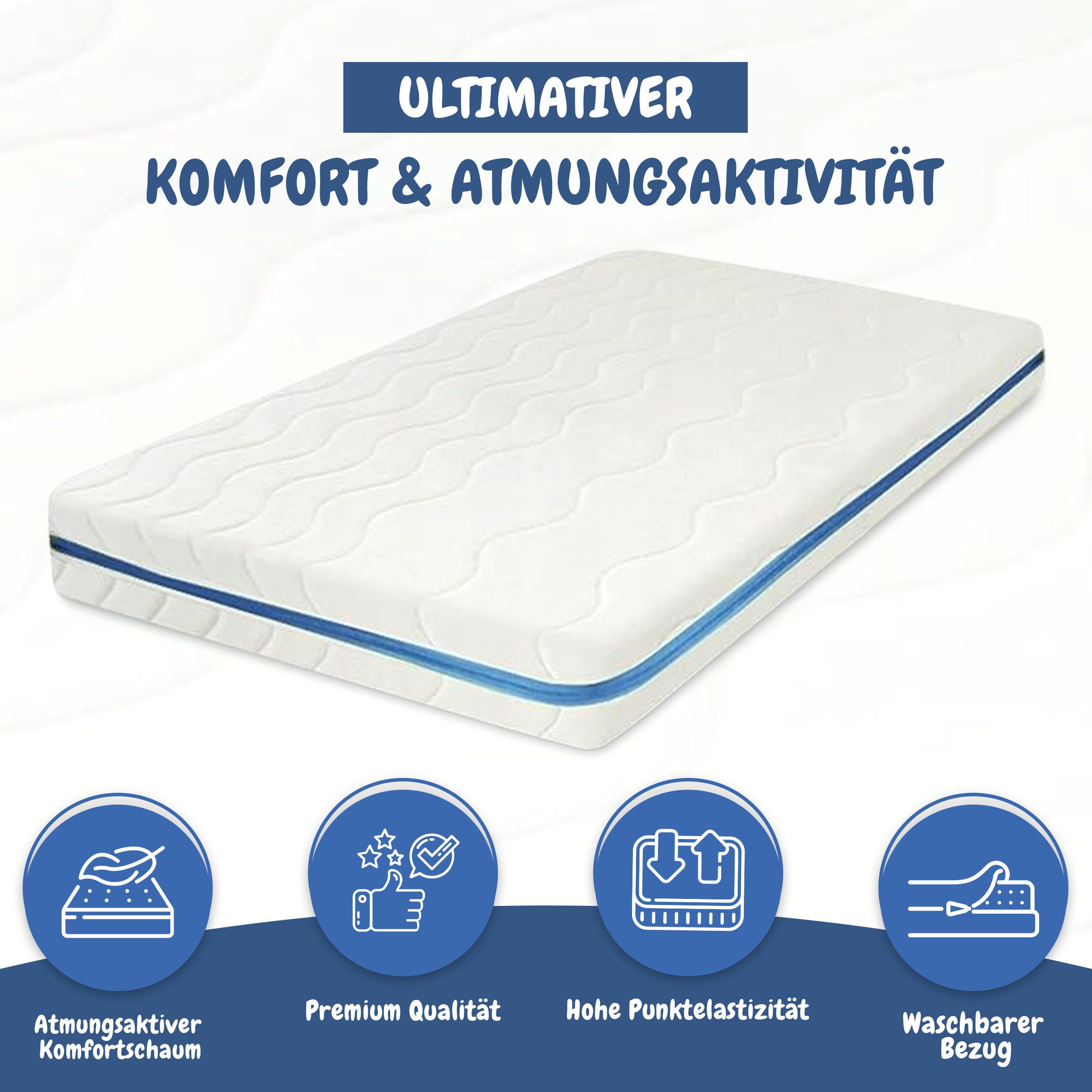 Kindermatratze Easy Active Kaltschaummatratze 90x200 cm mit Bezug, Best for Home, 10 cm hoch, (60x120 70x140 80x160 80x180 90x200 140x200 180x200 cm), Schaumstoffmatratze, Kindermatratze mit Reißverschluss