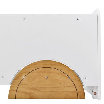WISHDOR Kinderbett Jugendbett Hausbett Massivholzbett (weiß + natur (90x200cm) ohne Matratze), mit MDF-Rädern, Rahmen aus Kiefer