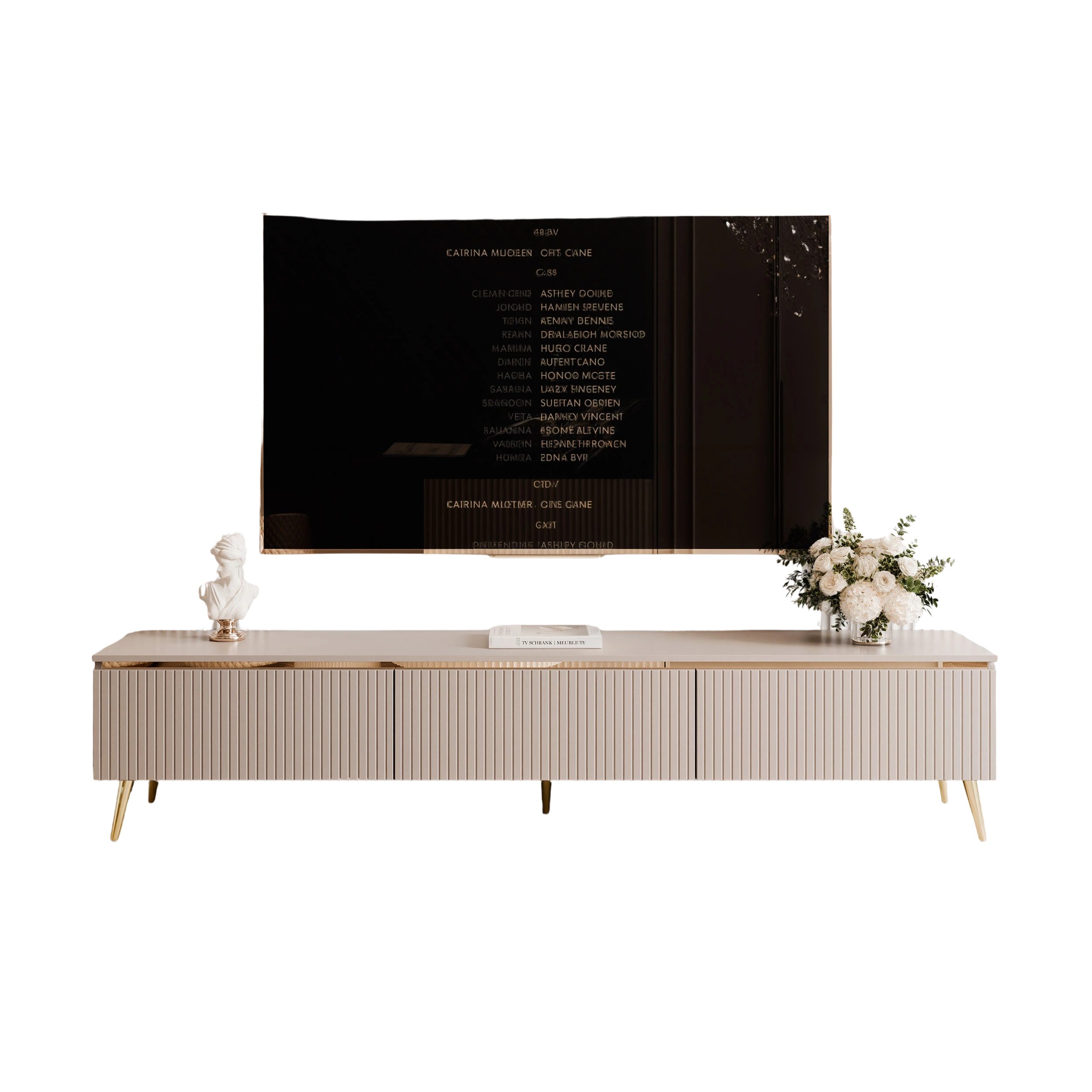 yourhouse24 Lowboard TV SELIA 200 in Kaschmir auf Füßen – 3D-Riffelung & Gold