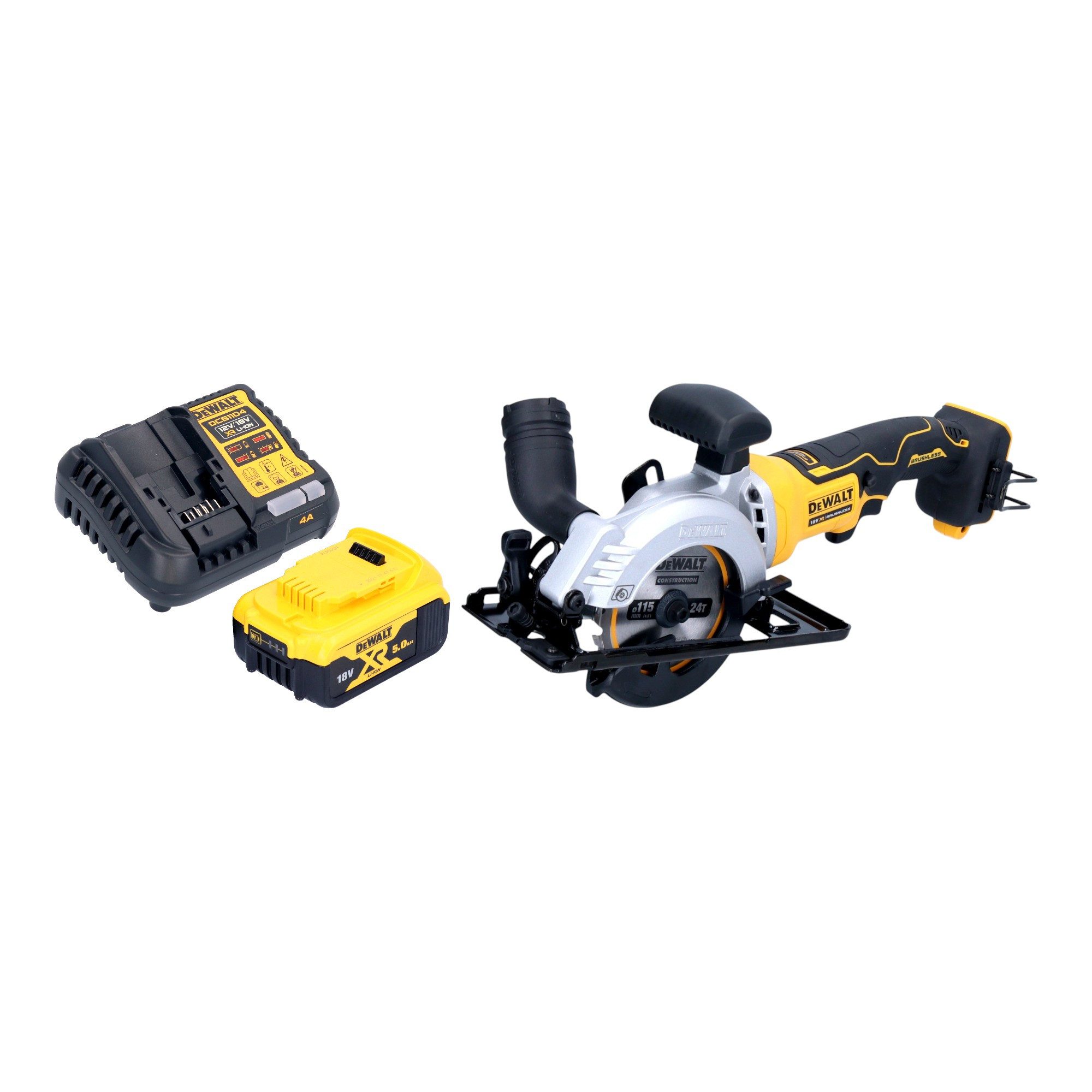 DeWalt Akku-Handkreissäge DCS 571 P1 18 V 115 mm Brushless + 1x Akku 5,0 Ah + Ladegerät