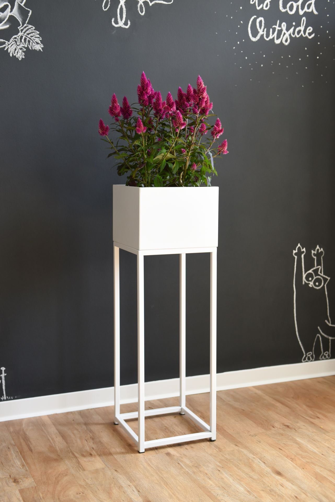 VIVANNO Blumentopf Blumentopf auf Ständer, mit Beinen ELEVATE SQUARE - Weiß  Matt - 25x79 cm