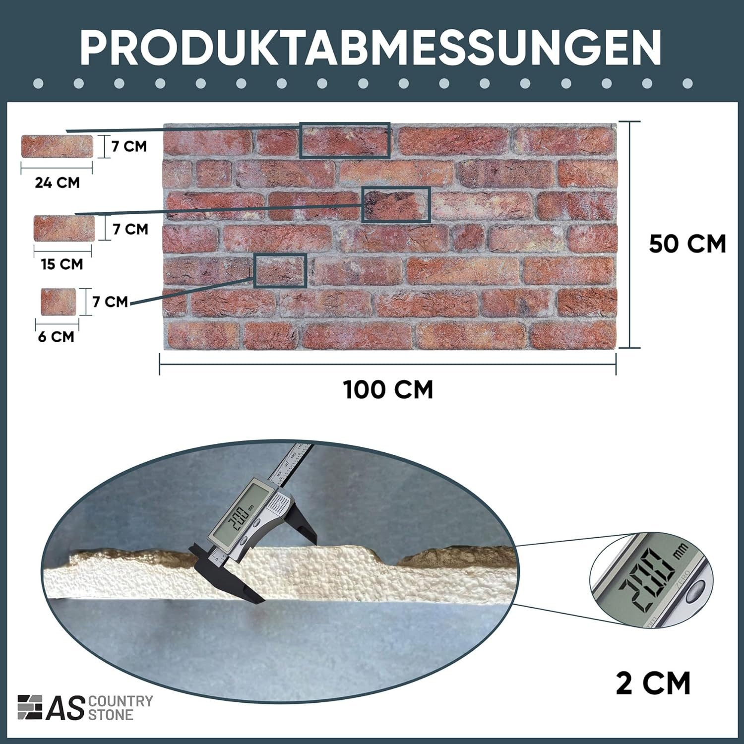 ASCountrystone Wandpaneel Backsteinoptik, BxL: 50,00x100,00 cm, 0,50 qm