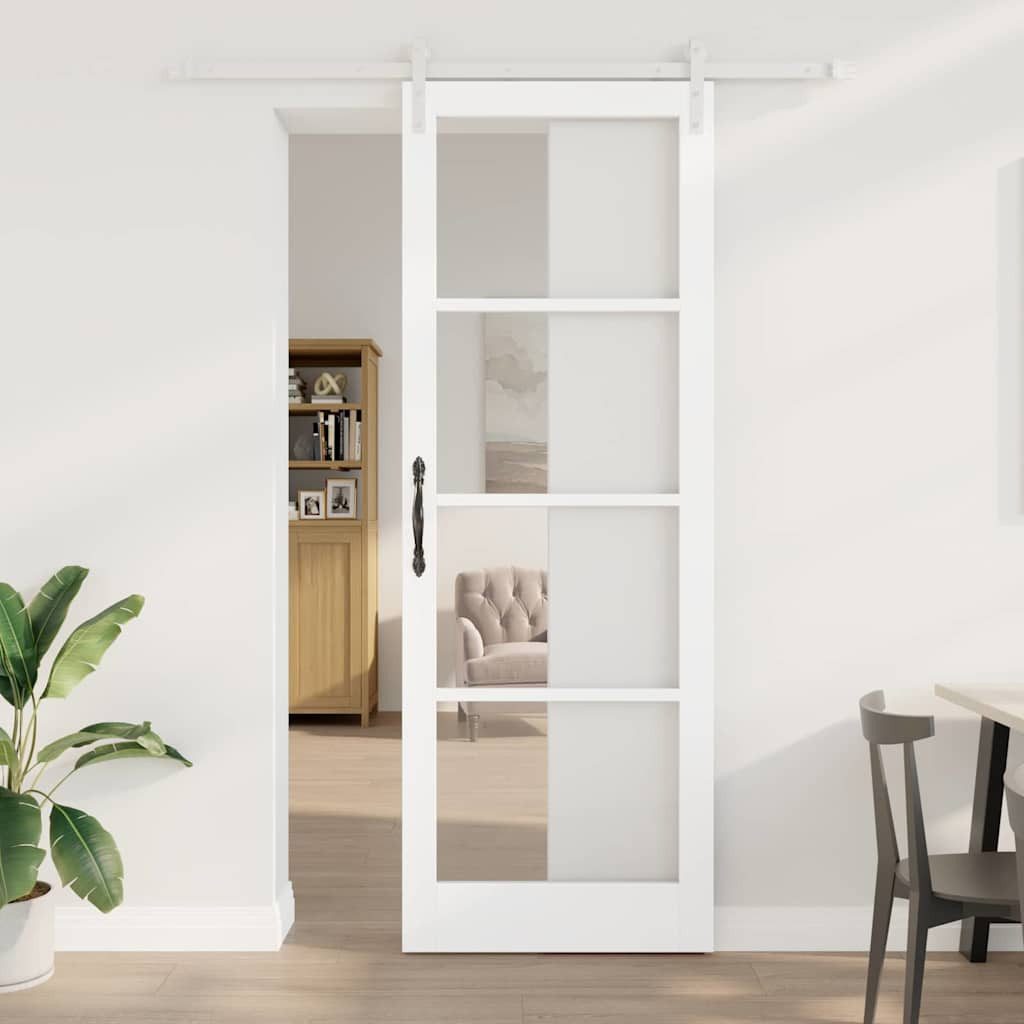 vidaXL Zimmertür Schiebetür mit Hardware Set ORKDALWeiß Massivholz Glas