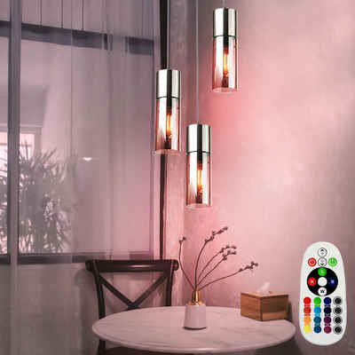 etc-shop LED Pendelleuchte, Leuchtmittel inklusive, Warmweiß, Farbwechsel, Decken Pendel Lampe Fernbedienung Zylinder Glas-Rauch Hänge Leuchte