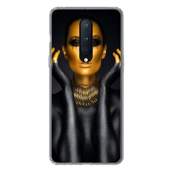 MuchoWow Handyhülle Frau - Porträt - Gold - Luxus - Schwarz Phone Case Handyhülle OnePlus 8 Silikon Schutzhülle