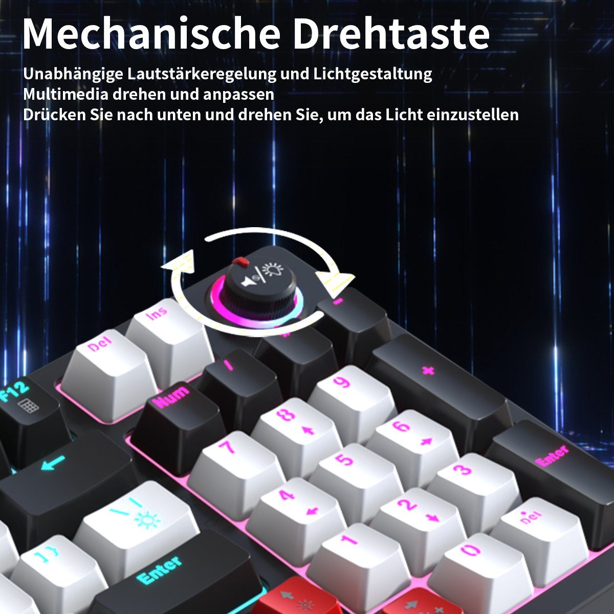 BUMHUM Nicht deutsche Tastatur,RGB-Beleuchtung mit mechanische (Zweifarbige Kabe) und Dreifarbige RGB-Gaming-Tastatur schwarz Gaming-Tastatur Tastatur Doppel- Echte