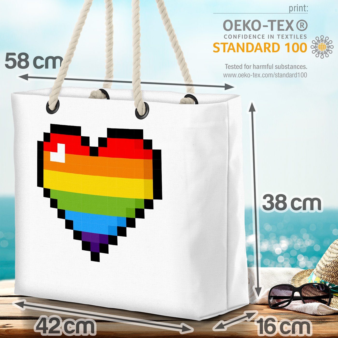 pride Heart Game LGBTQ Boy 8-Bit Herz Strandtasche flag Gay parade (1-tlg), Digital VOID Pixel c