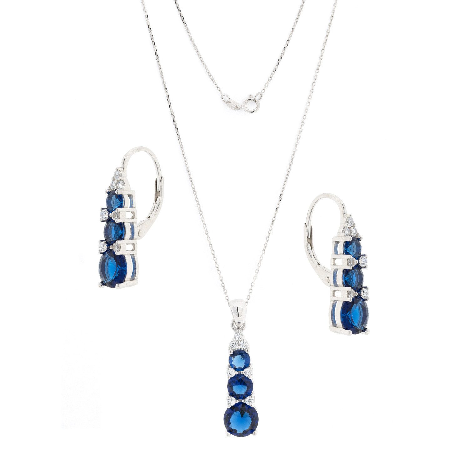 Golders Schmuckset Ohrringe, Kette und Anhänger aus 925 Silber (mit roten oder blauen Zirkonia, 3-tlg), 925 Sterlingsilber Silber Schmuck für Damen