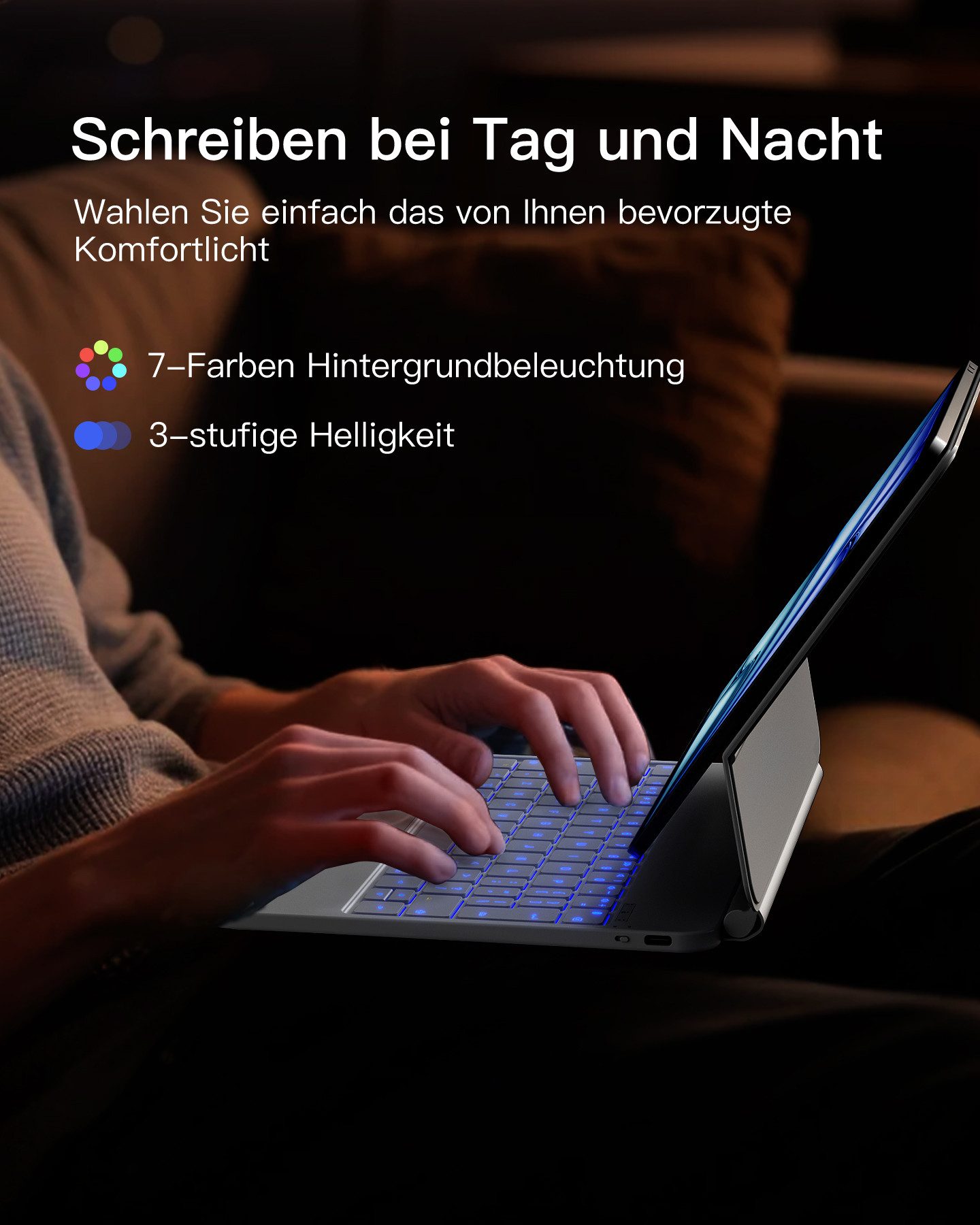 Inateck Magic Keyboard für iPad A16 11/10 Gen iPad-Tastatur (Freitragender Ständer, 7-Farbige Hintergrundbeleuchtung) – Bild 5 von 5