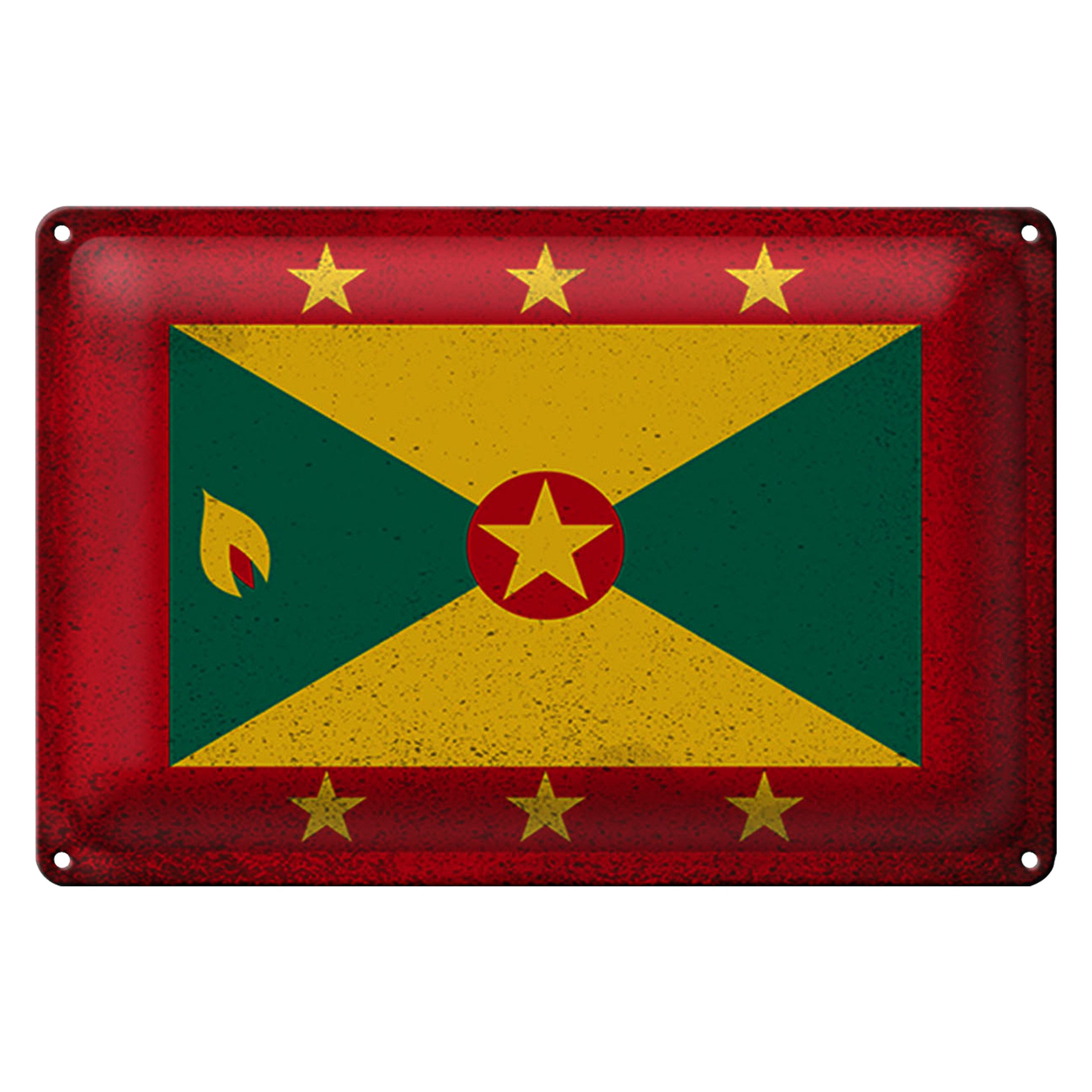 Metallschild Flagge Grenada 18x12cm Flag of Grenada Vintage
