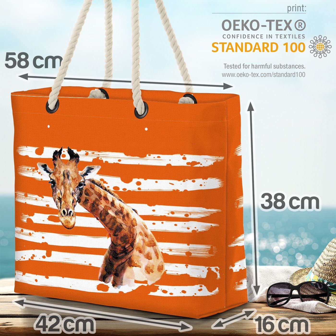 VOID Strandtasche (1-tlg), Giraffe orange Wüste Zoo Afrika Tier Safari
