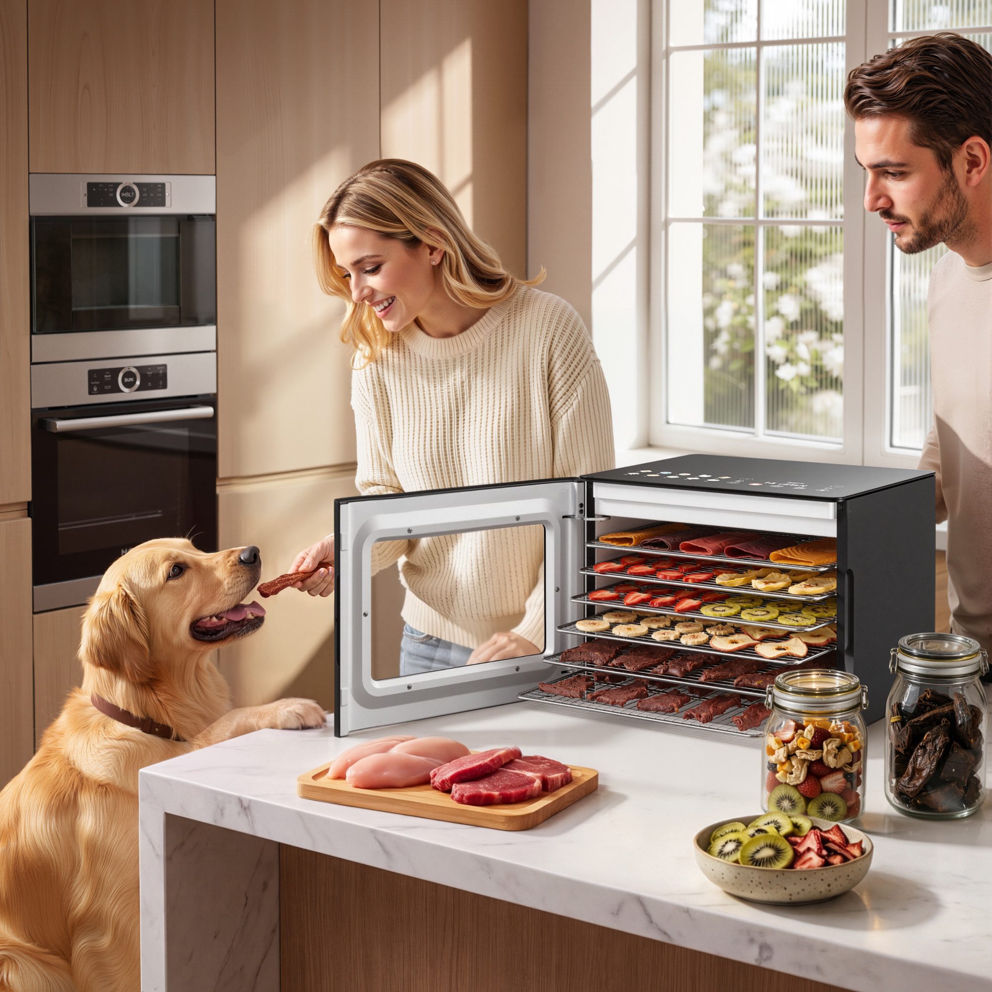 Furnicopia Dörrautomat Edelstahl Lebensmitteltrockner – 10 Tabletts, 48h, 850W 550 W, 6 Etagen, 360°-Umluft, 24-h-Warmhalten, für Obst, Jerky u. a., inkl. Rezep – Bild 4 von 5