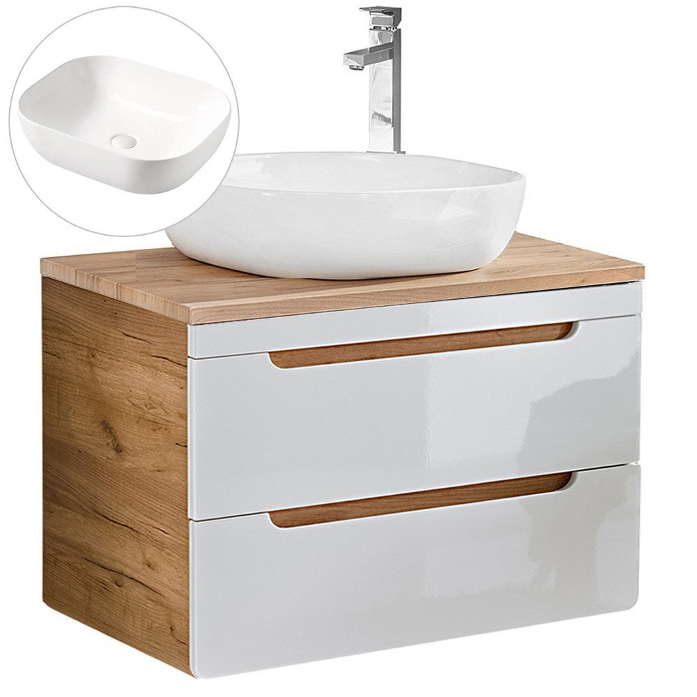 Lomadox Waschtisch LUTON-56, weiß mit Wotan Eiche Nb. 81/76,5/46 cm günstig online kaufen