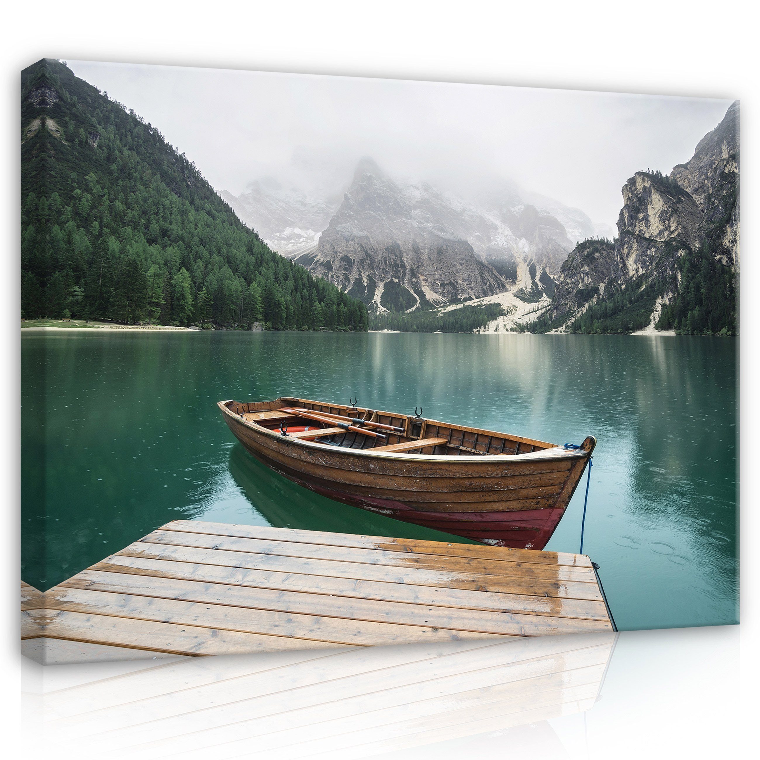 Bilder Bild Schlafzimmer Landschaft (Einteilig), Wallarena Modern, XXL See groß Leinwandbilder Leinwand Aufhängefertig Boot Berge Kunst Wohnzimmer auf Natur Wandbild Leinwandbild