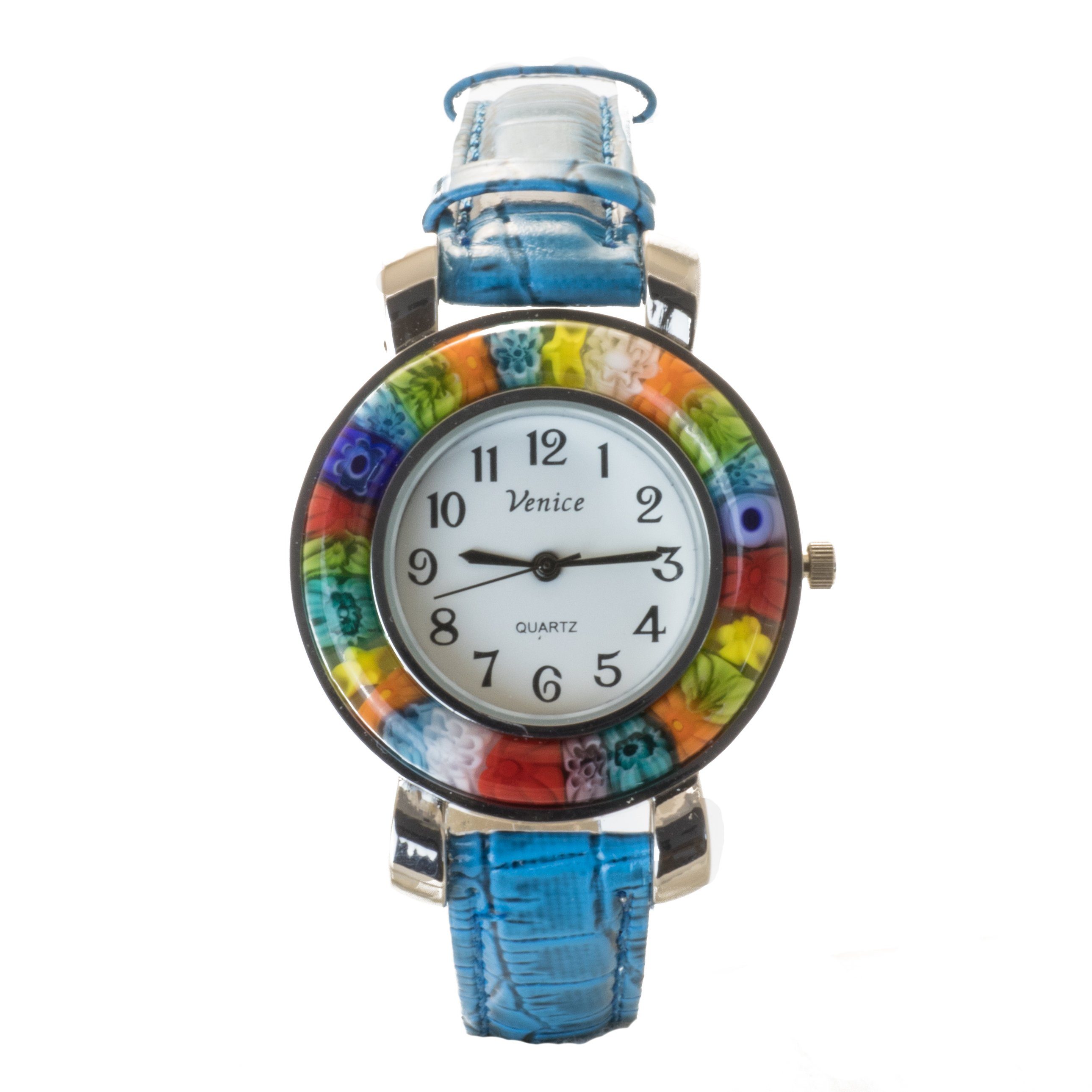 Bella Carina Armband Glas, Uhr mit Murano Armband Quarzuhr Damen blau Milleforie
