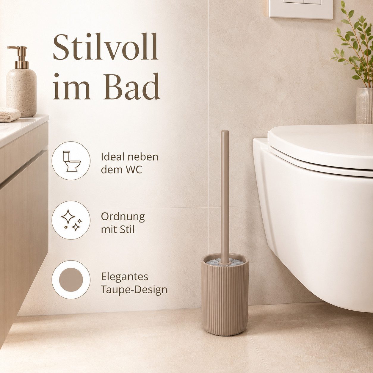 ReWu Seifenspender Samos Taupe Zahnputzbecher Seifenspender WC Garnitur Aufbewahrungsdose, (1-tlg), WC Garnitur – Bild 2 von 5