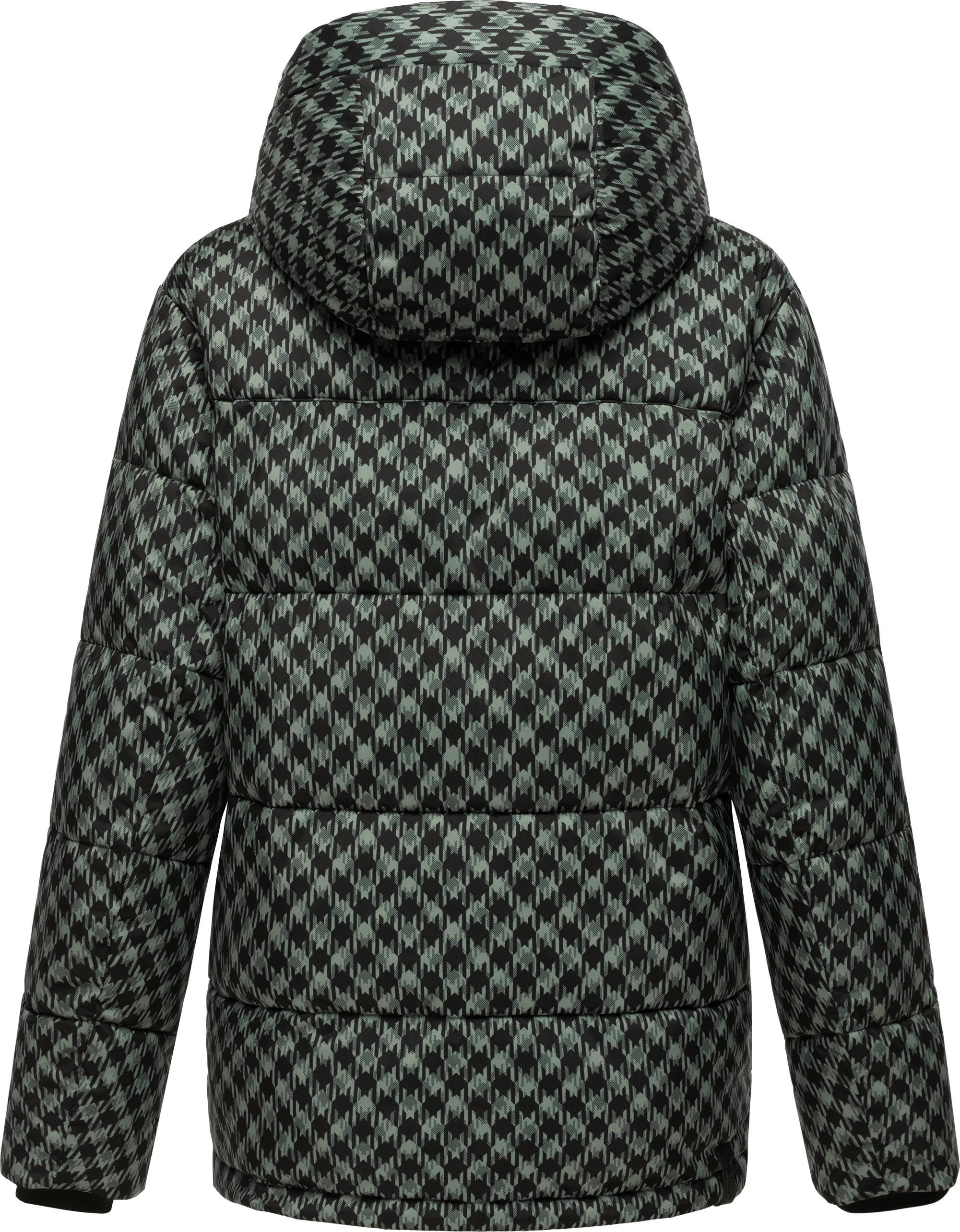 Ragwear Steppjacke Wikesh Print Wasserdichte Damen Winterjacke mit Hahnentritt-Muster