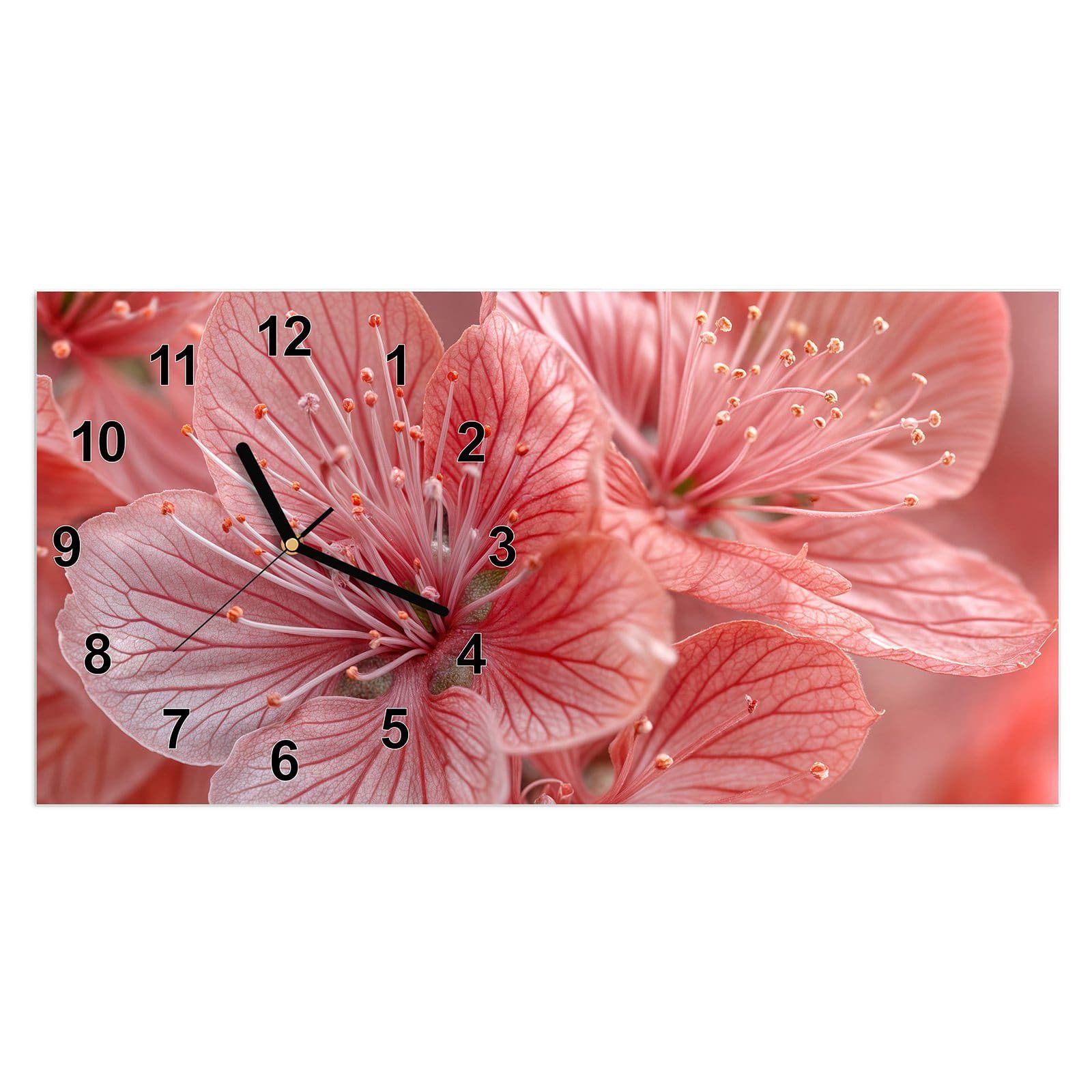 Wanduhr Glasuhr Wandkunst Größe 60 x 30 cm mit Motiv Blumenpracht