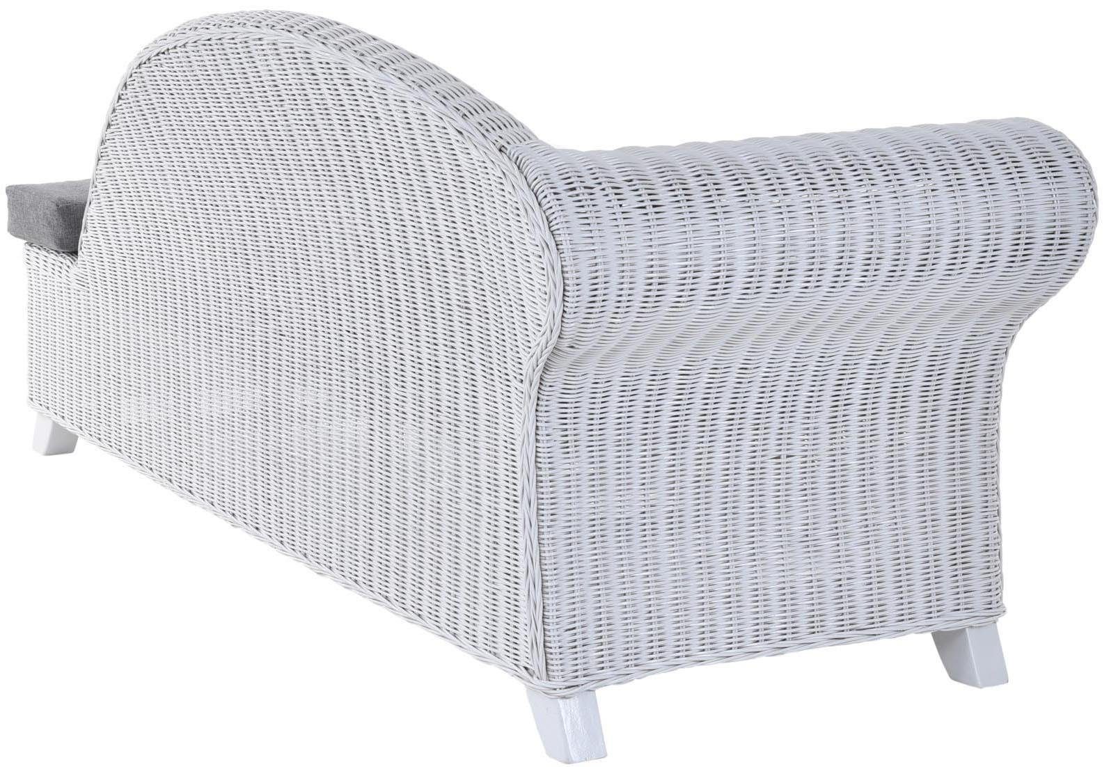 Krines Home Recamiere Rattan Recamiere Weiss Links Elegance Rattanliege Polster mit Chaiselongue