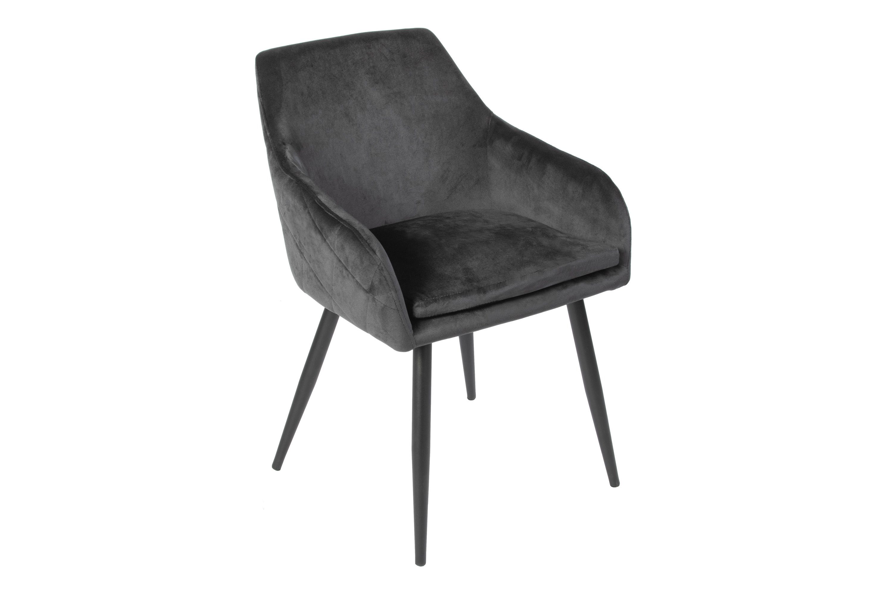 Junado® Armlehnstuhl Levi, Trendiger Stuhl mit Samtbezug und Absteppungen, Sitzhöhe 47 cm Schwarz