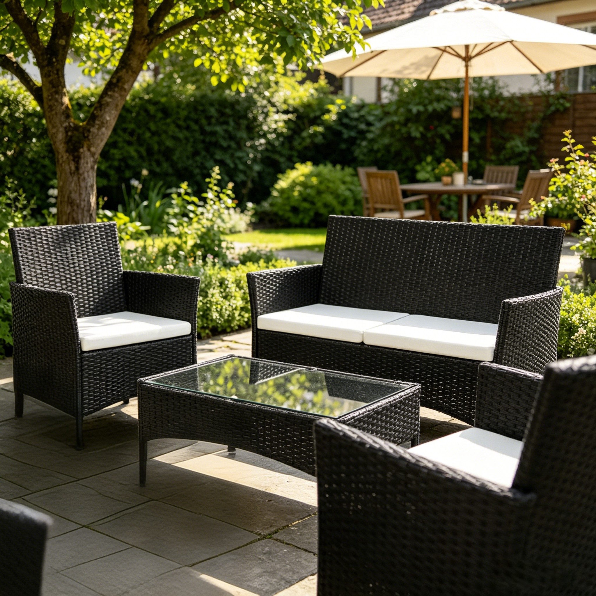 LEADZM Gartenlounge-Set 4-tlg Gartenlounge-Set, 2 Gartenstuhl, 1 Sofa, 1 Gartentisch, Gartenlounge