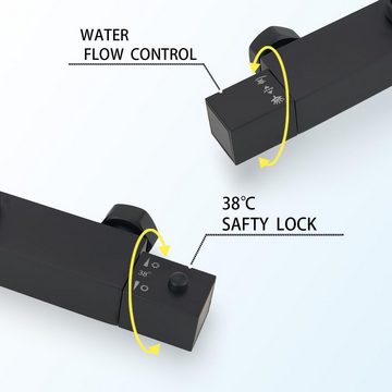 Plumbsys Duschsystem mit Thermostat Wassersparend 304 rostfreier Stahl, mit Handbrause und t Kopfbrause Rechteckig,Thermostat Duschset