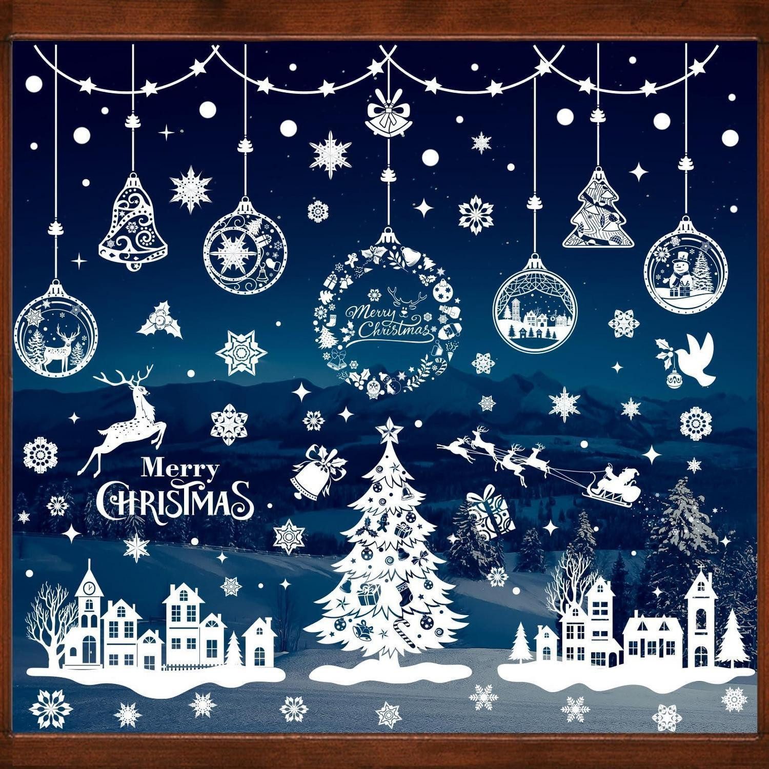 LuxusKollektion Fensterbild Fensterbilder Weihnachten 243 Schneeflocken Haus Elch Deko Weiß
