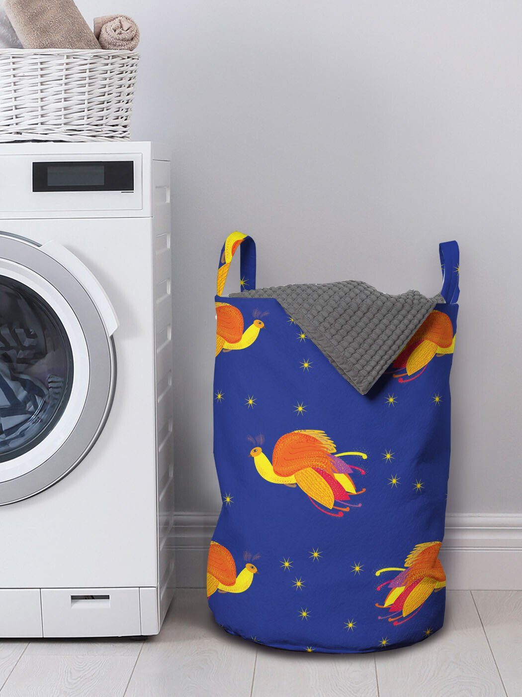 Waschsalons, Kordelzugverschluss für Wäschekorb Starry in Griffen Abakuhaus Wäschesäckchen Night Vögel Sky Phönix mit
