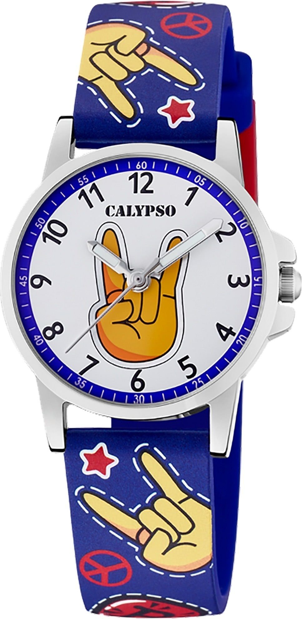 CALYPSO WATCHES Quarzuhr Calypso Armbanduhr auf Armband und Kunststoffarmband Hand Zifferblatt Outdoor, Kinder blau, Kinder Uhr Outdoor, Analog rund, Roll Rockn
