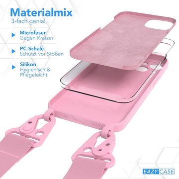 EAZY CASE Handykette Breitband Kette für Apple iPhone 13 6,1 Zoll, Handytasche Smartphonekette Karabiner Schutzhülle zum Umhängen Rosa