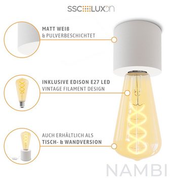 SSC-LUXon Aufbauleuchte NAMBI Deckenlampe Aufbau weiss mit Vintage Edison LED E27 dimmbar, Extra Warmweiß