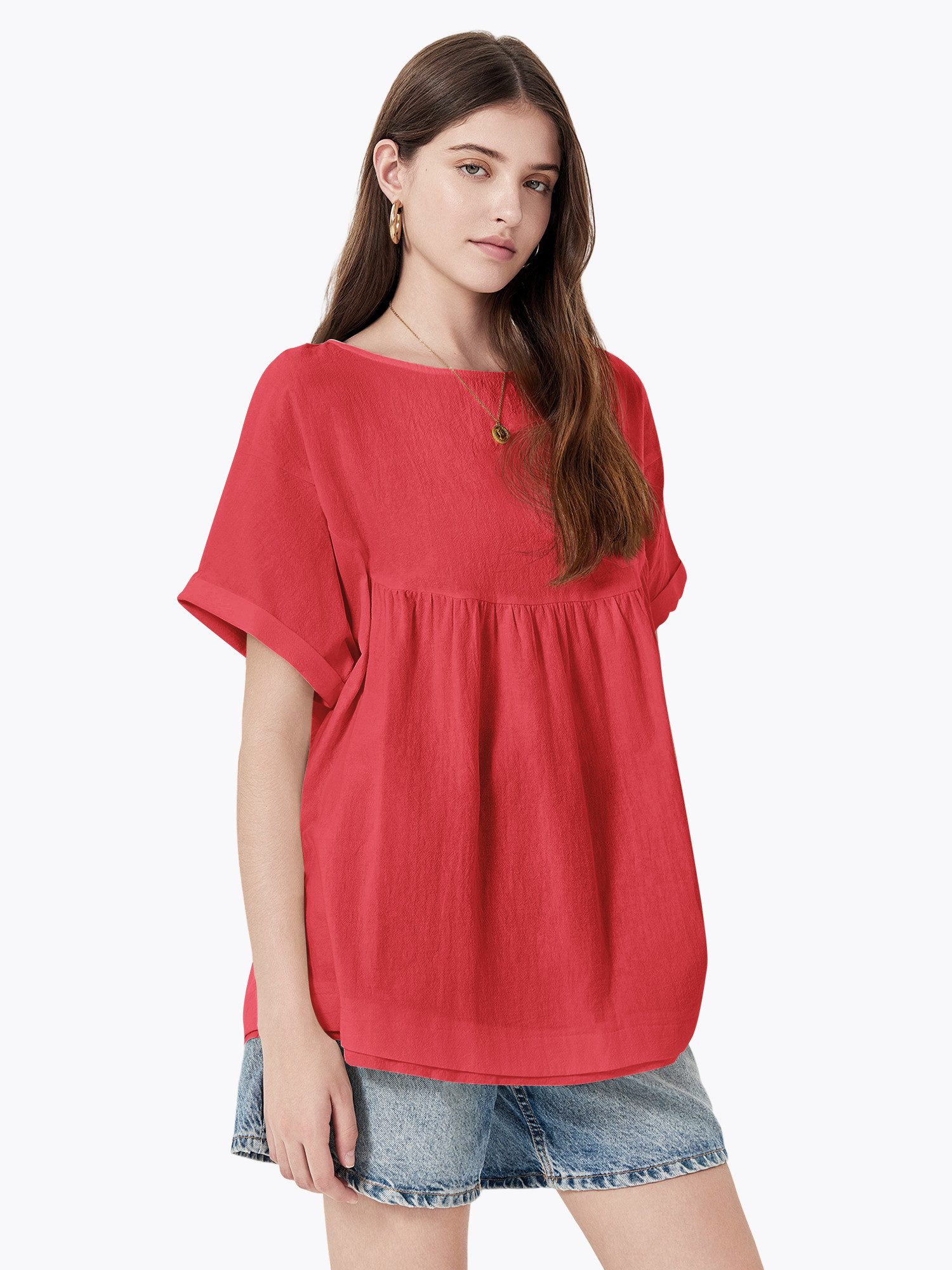 Imily Bela Tunikashirt Damen Babydoll Oberteil (Packung, 1-tlg., 1per-Pack) aus Baumwolle