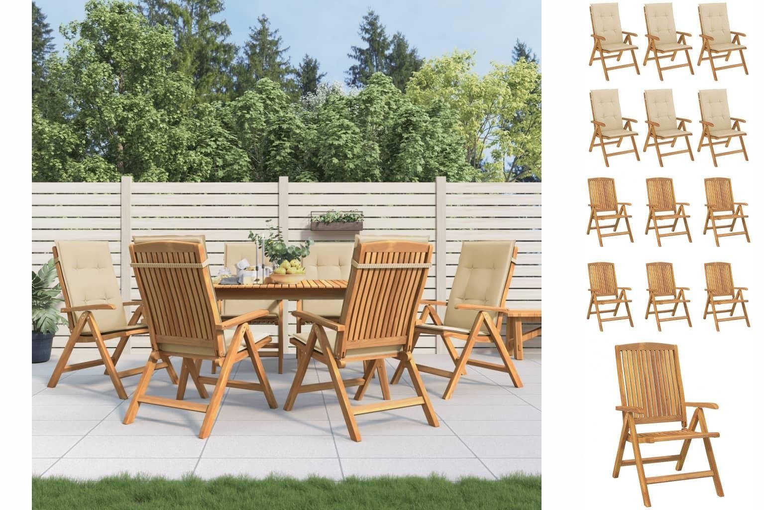 Auflagen 6 vidaXL mit Gartenstühle Hochlehner Gartenstuhl Massivholz Teak Kissen Stk Klap