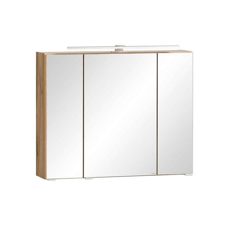 Lomadox Spiegelschrank VASTO-03-WHITE 80cm mit LED Aufsatzleuchte in Wotan Eiche Nb. mit weiß matt, B/H/T ca. 80/64/20 cm