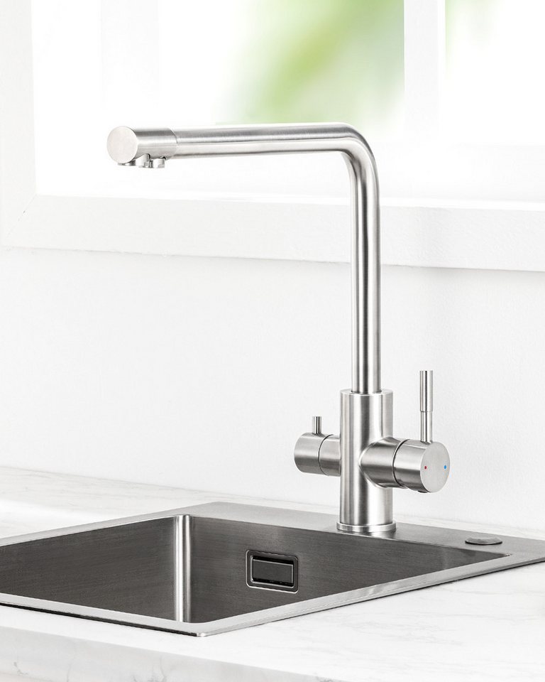 Thumbnail - Sofetiy max Küchenarmatur 3 Wege Wasserhahn Küche Spültischarmatur 360° Drehbar Edelstahl Mit 2 Hebel Osmoseanlage Wasse...