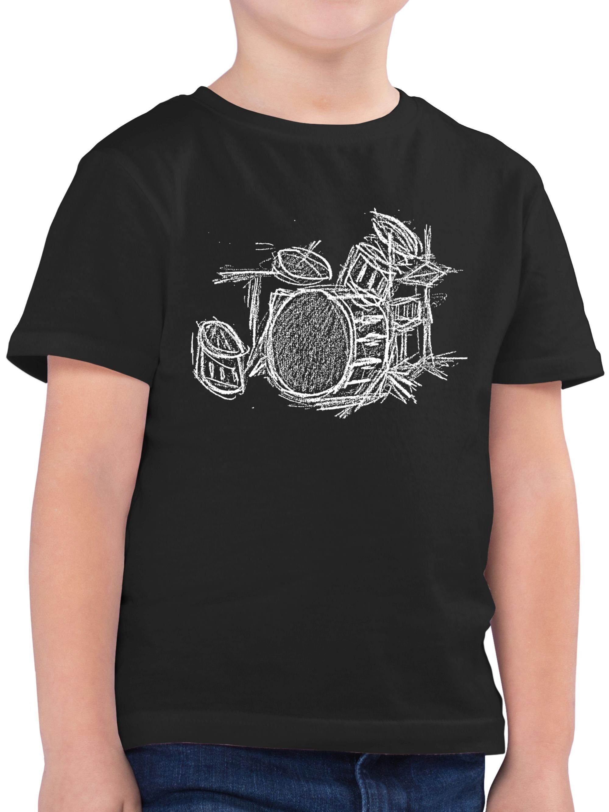 Shirtracer T-Shirt Schlagzeug - Kreidezeichnung Music Schwarz 1