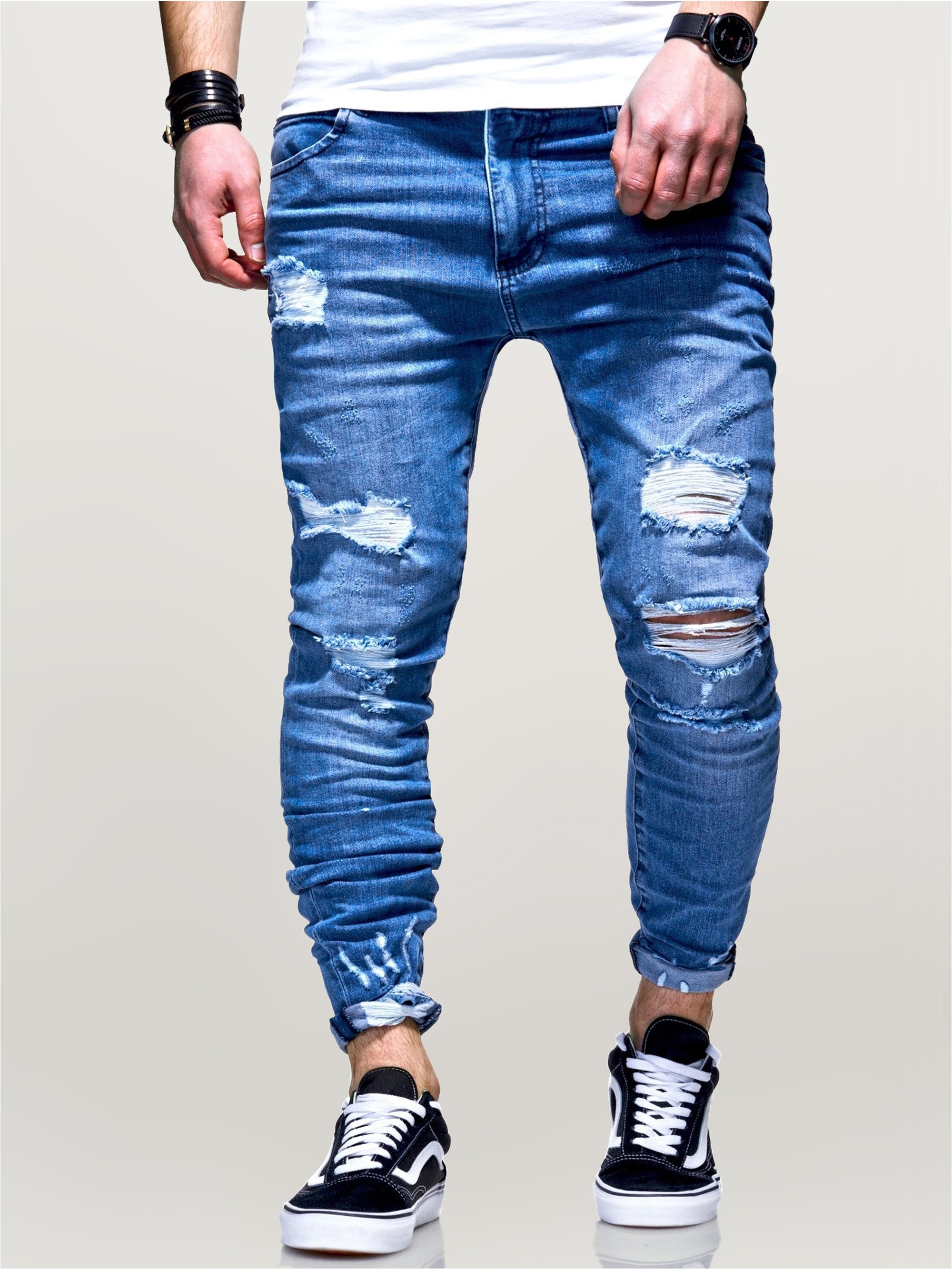 behype Slim-fit-Jeans Dino mit tollen Used-Elementen