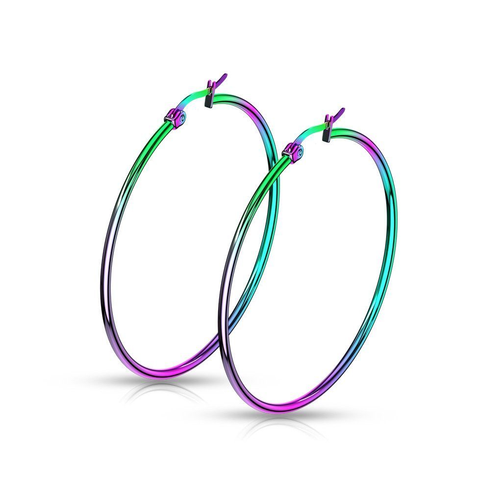 Ohrring-Set Creolen Klassisch schmal Regenbogenfarben aus Edelstahl Damen - 50 mm