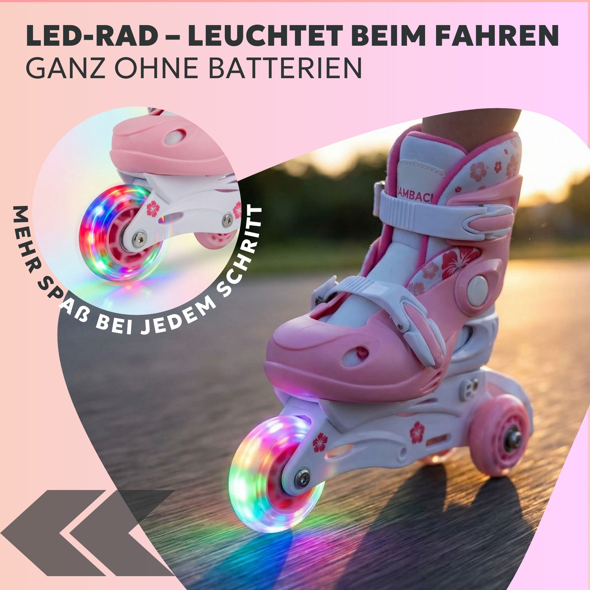 JAMBACH Inlineskates, verstellbare Größe blinkende Rolle Einsteiger Set