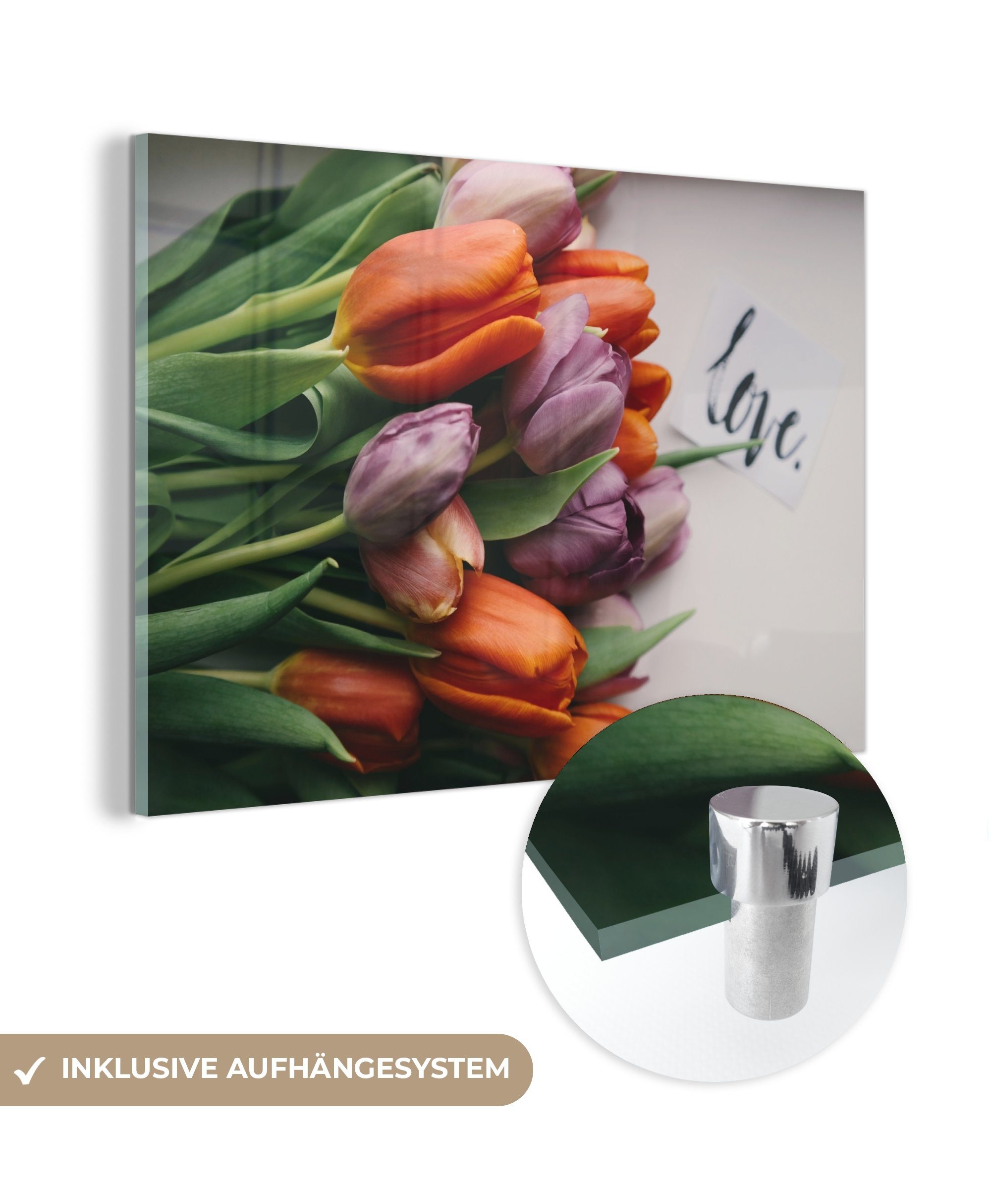 MuchoWow Acrylglasbild Blumen - Tulpen - Zitat, (1 St), Acrylglasbilder Wohnzimmer & Schlafzimmer