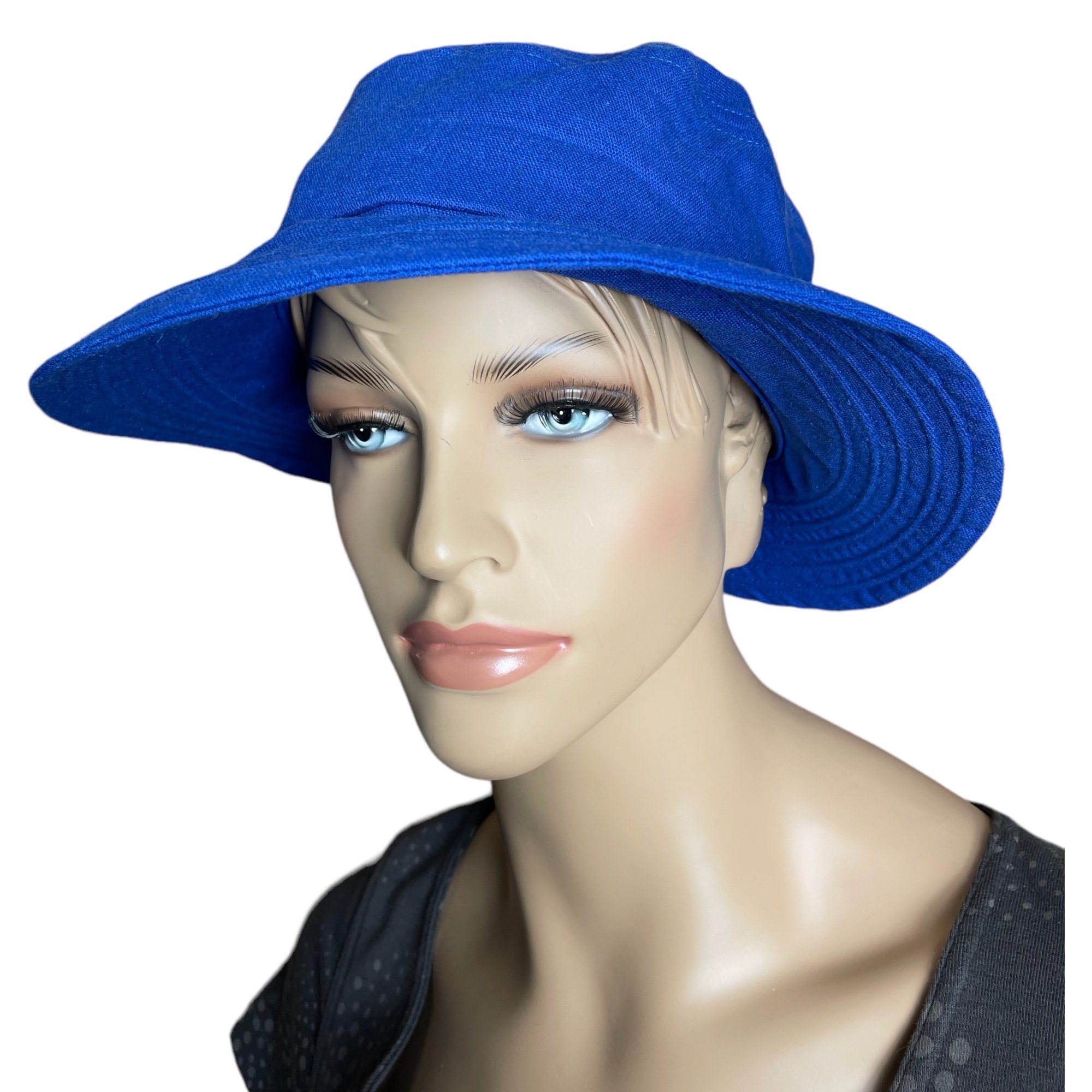 Taschen4life Sonnenhut Modischer Sommer Leinen Hut Bucket Hat, Größenverstellbar, unisex, Fischerhut blau