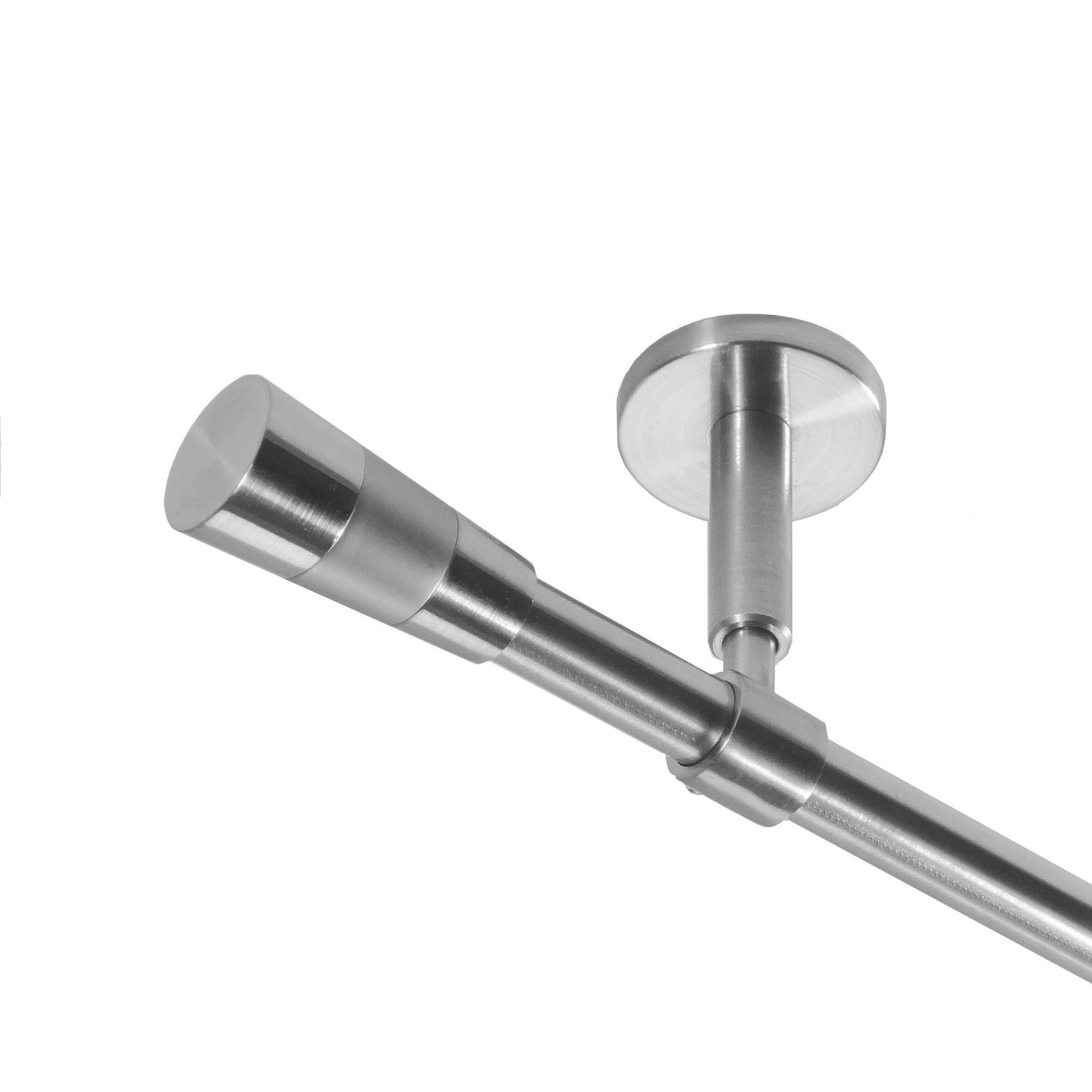 BASIT Gardinenstange Rohr Edelstahloptik 16 mm mit Deckenträgern 600 cm E11, Ø 16 mm, 1-läufig, verschraubt, Metall, D11 600 cm E11 Kegel