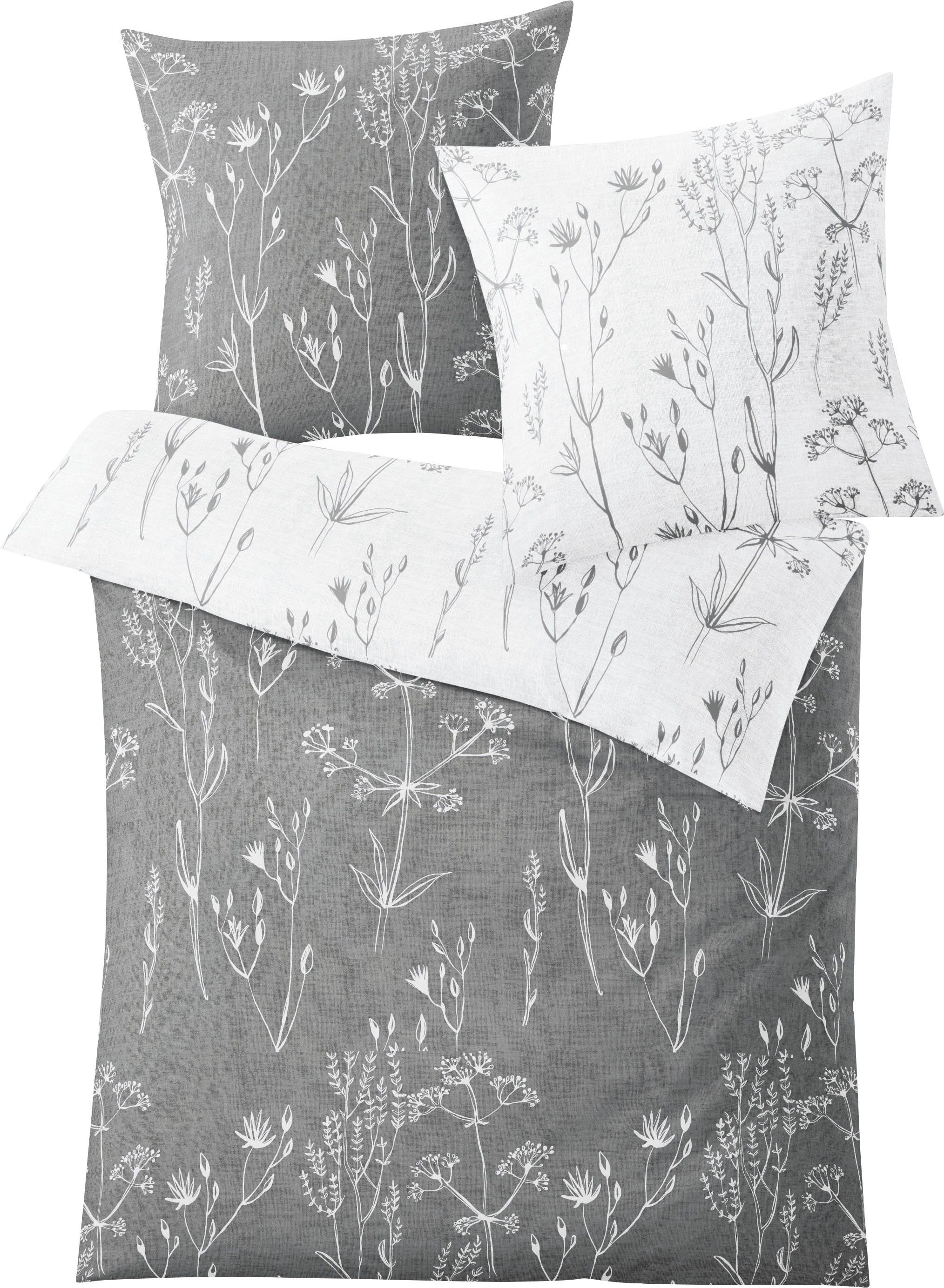 Kleine Wolke Wendebettwäsche Savannah in Gr. 135x200 oder 155x220 cm, Mako-Satin, 2 teilig, Постельное белье aus Baumwolle, florale Постельное белье mit Wendeoptik