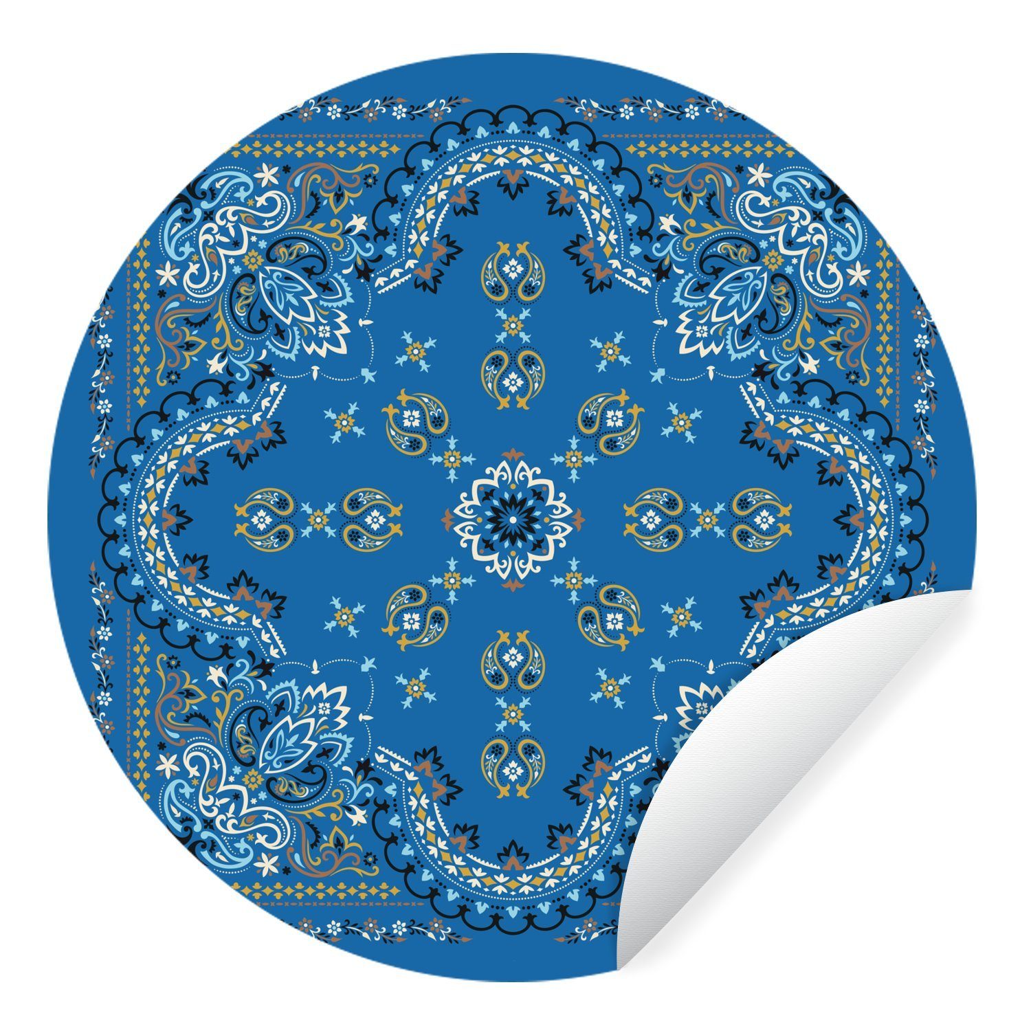 MuchoWow Wandsticker Mandala - Muster - Blau (1 St), Tapetenkreis für Kinderzimmer, Tapetenaufkleber, Rund, Wohnzimmer