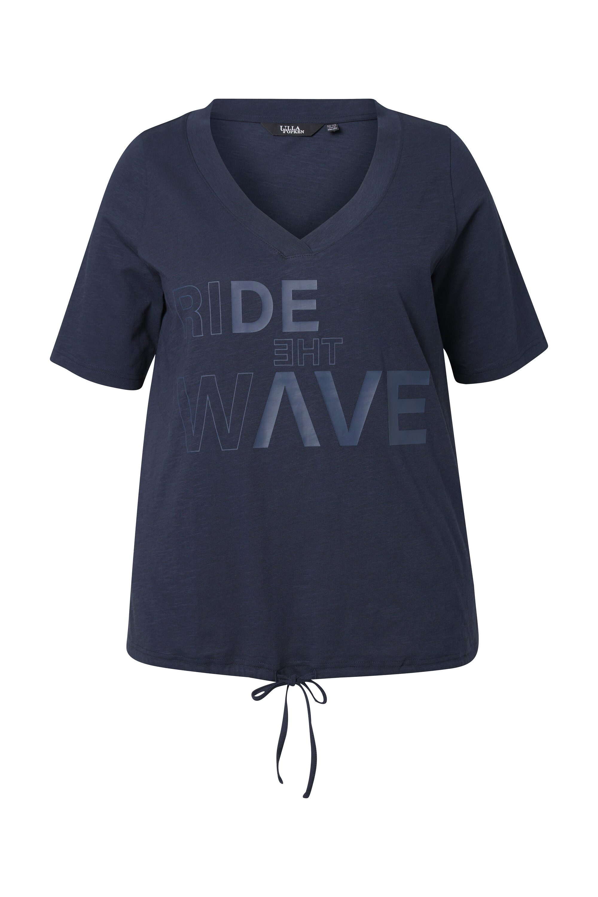 Ulla Popken T-Shirt T-Shirt Schriftdruck Saumband V-Ausschnitt Halbarm günstig online kaufen