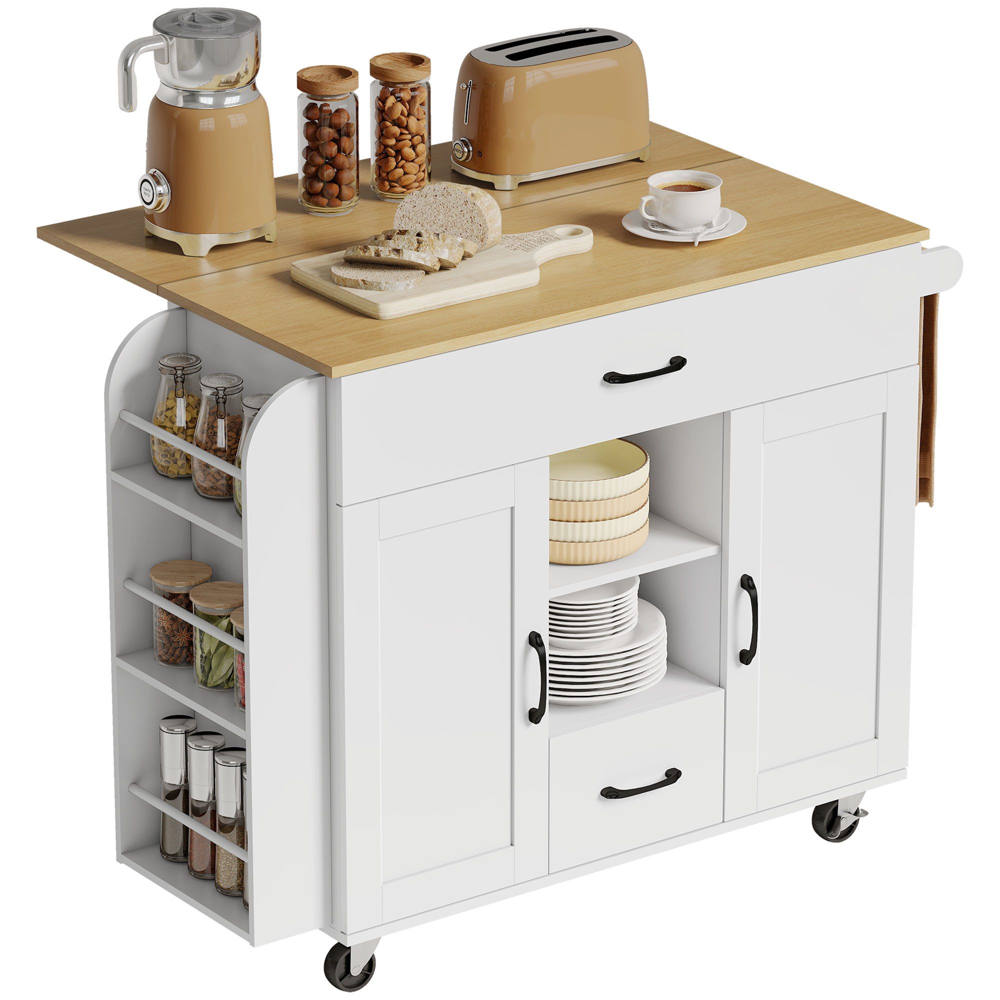 HOMCOM Servierwagen Küchenwagen, (Küchenrollwagen, 1 St., Küchenwagen auf R günstig online kaufen