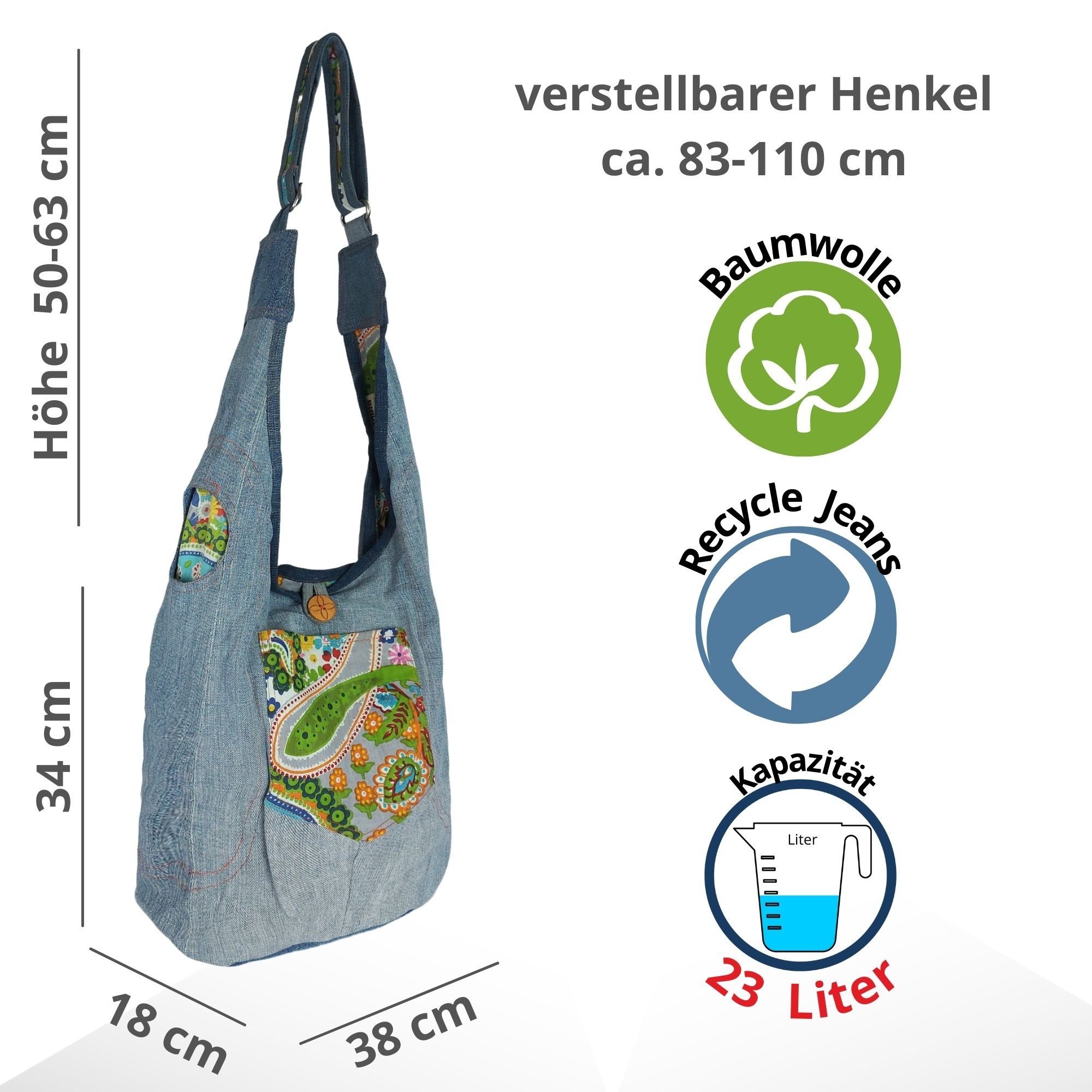 Sunsa Hobo Nachhaltige 2 seitige tragbare Umhänge/Jeans/wendbare Tasche, Wendbare Tasche, 2 Seitig tragbare Tasche